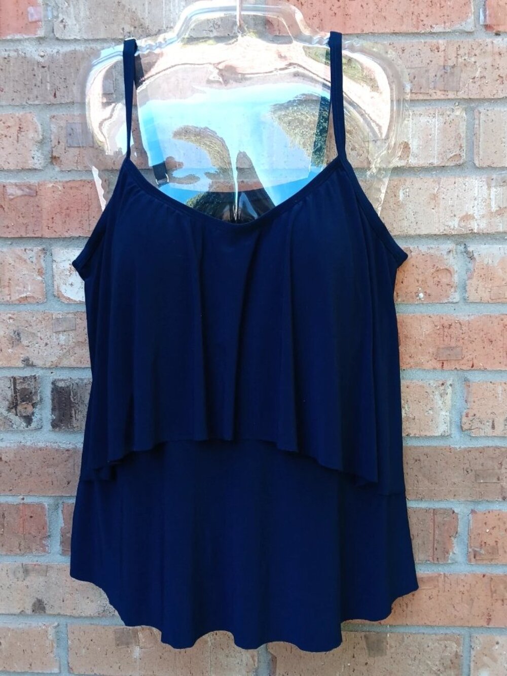 Sonnet Shores Women's Size 20W Blue Ruffle Tiered Tankini Swim Top